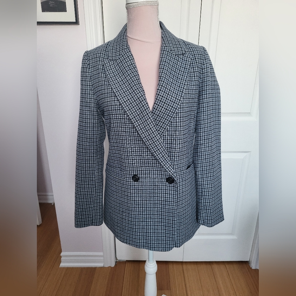 GAP Elegant Navy blue and White Checkered Oversized Blazer sz 4